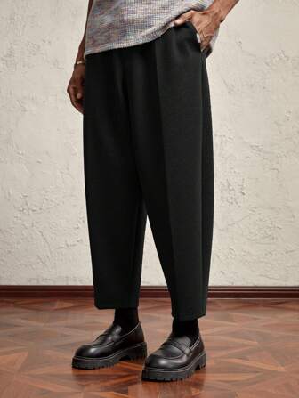 AKNOTIC Business Casual Men's Knit Loose Harem Pants, Casual Drawstring Sweatpants Suitable For Autumn/Winter, Daily Wear With Metal Logo, School