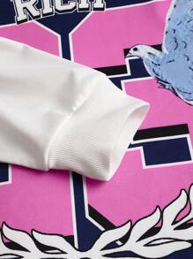 Manfinity EMRG Men's Letter & Pigeon Print Hooded Baseball Sweatshirt With 2 In 1 Design, Casual For Autumn - Multicolor - View 2