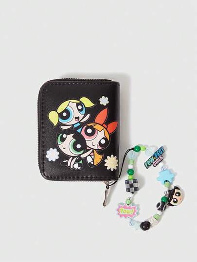 The Powerpuff Girls | ROMWE 黑色花朵、泡泡、毛茛图案小钱包