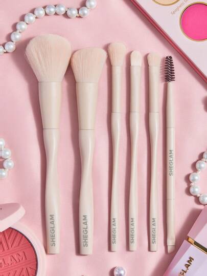 SHEGLAM Kit De Brochas Pro Core De 6 Piezas/Juego, Brochas De Maquillaje Profesionales, Juego De Brochas Suaves Con Brocha Para El Rostro, Brocha Para Ojos, Brocha Para Cejas, Brocha Para Rubor, Brocha Para Iluminar, Brochas De Maquillaje PortáTiles Para Viajes, Herramienta De Maquillaje Marca Belleza Maquillaje CosméTico Para Mujeres NiñAs Perfecto Para OtoñO Invierno Ideal Para Y2K Elegante Moda Adecuado Para CumpleañOs Presente Fiesta Listo Mejor Color