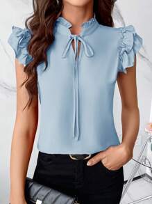 SHEIN Clasi 妇女节系带荷叶边衬衫