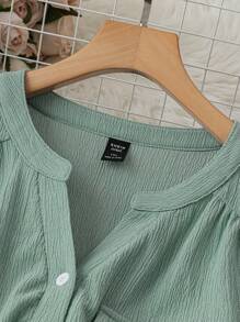 SHEIN Unity Áo sơ mi cài nút rộng rãi màu trơn cỡ lớn, mùa hè - màu xanh lá - Xem 4