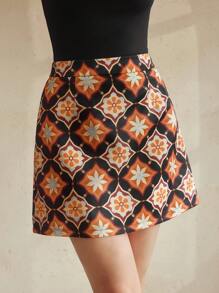 Vintamour 复古优雅女式花卉印花A字短裙夏季女式早午餐女式复古钱风格女式热带度假女式波西米亚风裙子夏季女式办公室裙子女士节日 1960 年代 - 摩卡棕 - 查看 6