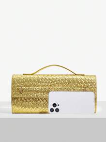 SHEIN BAE 1 件女士编织时尚休闲手提包 - 金色 - 查看 11