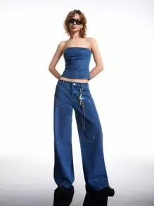 LYSMO Damen Sommer Jeansshirt mit Reißverschluss hinten, Crop