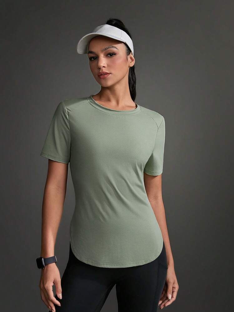Powerista Camiseta deportiva de manga corta y top de tirantes de unicolor simple para uso diario para mujeres - Verde militar - Añade 12