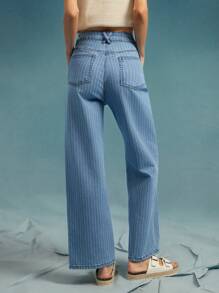 WESTFADE High Rise Spring Striped Wide Leg Ankle Length Western Denim Jeans Summer Beach Vacation