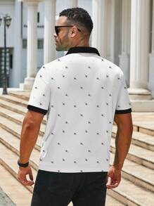 Manfinity Homme Plus Size Men's Contrast Color Patchwork Leaf Print Short Sleeve Polo Shirt