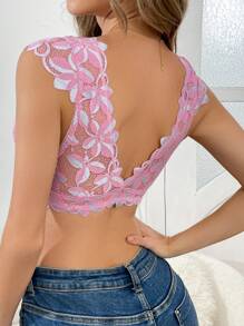 Myrelith 1pc Front Closure Lace Women's Lingerie Bra (Underwired-Free) - Pink - View 2