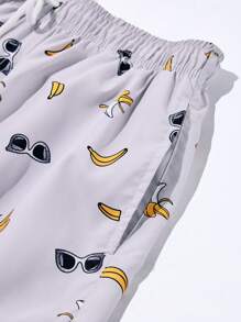 Surfspeed Men's Tie Front All Over Print Pockets Beach Shorts, Casual Vacation - Light Grey - View 6