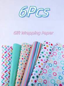 SHEIN 6 件/套全新生日礼品包装纸、礼盒装饰纸、生日及节日礼品用品 - 彩色 - 查看 2