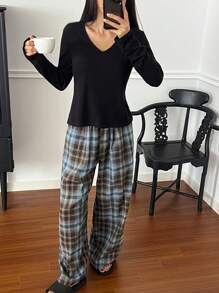 DAZY 女士休闲两件套舒适家居套装，春季 - 黑色 - 查看 6