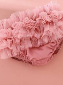 SHEIN Newborn Infant 0-9m Mother's Day Outfit - Cute Slogan "Best Mommy Ever" Bodysuit, Tutu Skirt, Mesh Skirt Set, Suitable For Newborn Daily Wear, Mother's Day, Birthday Party, Photo Shoot, Outdoor Activities, Spring/Summer - Dusty Pink - View 4