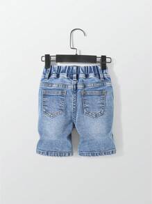 Nuevos shorts vaqueros informales a juego para bebé/niño pequeño con cintura con cordón, estilo desgastado y roto, elásticos y suaves, para primavera/verano 2025 - Azul lavado medio - Ver 2