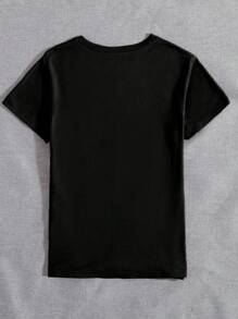 Maweii MEXICO Country/Region Text Graphic Plus Size Women Round Neck Short Sleeve T-Shirt - Black - View 2