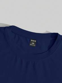 Claim Dot Camiseta de manga corta de cuello redondo de unicolor para hombres de talla grande, de verano - azul real - Ver 3