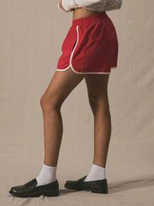 MUSERA 低腰撞色滚边飘逸修身跑步短裤 夏季可爱度假休闲 Y2K 90年代 秋季冬季返校季假期 - 紅色 - 查看 3