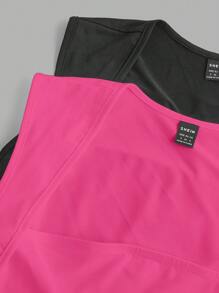 SHEIN EZwear 黑色和玫瑰红色无缝针织女士紧身吊带背心 - 玫紅色 - 查看 7