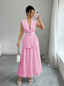 Elenzga Costume composé d'une veste blazer décontractée et élégante et d'une jupe plissée