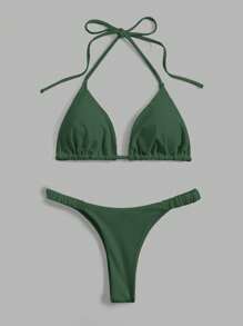 Swim Chiccia Conjunto de bikini de unicolor con escote halter y anudado, ropa de baño sexy para mujer, para el verano y la playa