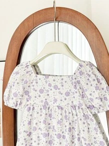 SHEIN Babygirl Cute Floral Pattern Bow Decor Summer Dress
