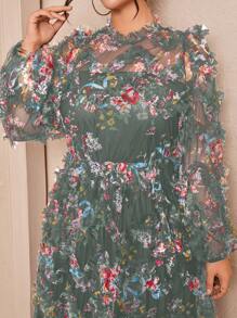 SHEIN Unity Plus Size Pleated Splice Long Sleeve Dress, Casual & Vacation Maxi Women Outfit Fall Cloth For Women