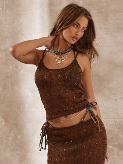 Musera Resort Top de tirantes transparente con lentejuelas