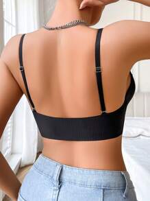 1 pieza Sujetador inalámbrico sin costuras para mujer, con copa suave, de soporte y que alisa la espalda, push up - Negro - Ver 2