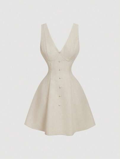 SHEIN MOD Vestido de mujer de lino sin mangas con cintura ajustada, vestido de Pascua, vestidos elegantes para mujer, vestido de primavera, vestidos de graduación para mujer, vestido de fiesta, vestido de cóctel de mujer, atuendos de fiesta y festival