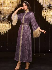 Al Najma 女士阿拉伯连衣裙，适合夏季，端庄 - 紫色 - 查看 6