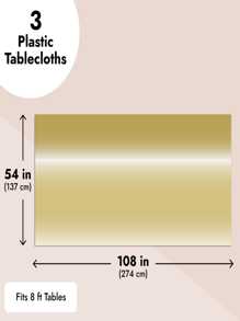 SHEIN Juvale 3 Packs Gold Plastic Tablecloths For Rectangle Tables, Disposable Table Covers For Wedding, Birthday, Shower