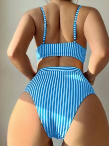 SHEIN Swim Patterned Swimwear Set - Blue - View 2