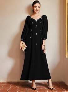 Al Najma Traditional Turkish Long Robe, Modest Kaftan - Black - View 6