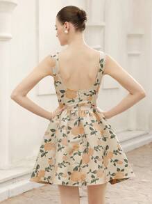 Aveloria Rosie 全新法式复古优雅端庄青春女装公主清新精致提花面料宽领腰部 V 形开叉收腰喇叭下摆迷你无袖连衣裙 - 彩色 - 查看 3