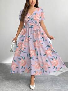 SHEIN Privé Casual Retro Floral Pattern Loose Plus Size Dress, Suitable For Summer - Multicolor - View 4