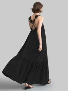 Ontre Vestido largo primavera/verano 2025 de mujer, unicolor, con apliques florales sin mangas, elegante y casual, adecuado para vacaciones, festivales de música, uso diario, Pascua, verano, vacaciones, eventos de bodas