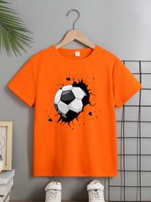 Tween Boys Casual Creative Distressed Soccer Print Fashion Basic Short Sleeve T-Shirt - Orange - View 3