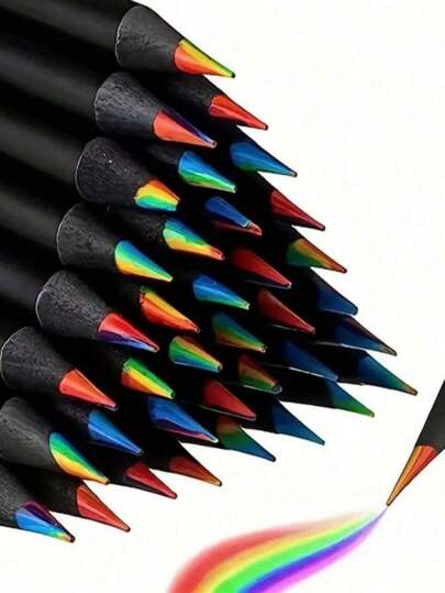 10 支不同颜色的大彩虹铅笔，木制彩色彩虹铅笔，多色铅笔，适合回到学校绘画