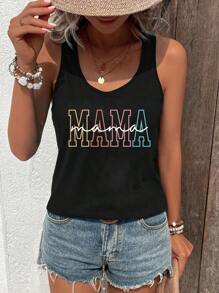 Women's Letter Print Crew Neck Casual Loose Tank Top