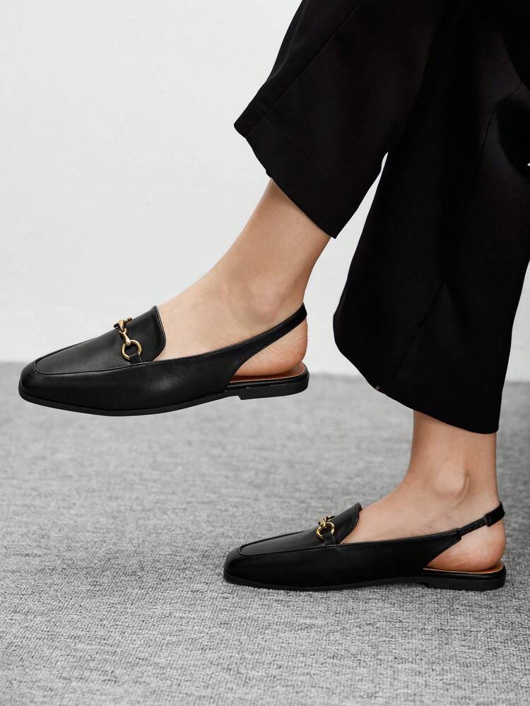 CUCCOO BIZCHIC Damen Quadratische Zehenkappe Mode Pendler Elegant Schnallen Schwarz Flache Slip-On Schuhe, Vintage Stil vielseitige Frühling Lässig Outfit für Weihnachten Frühling Schuhe