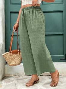 SHEIN Frenchy Plus Size Women's Solid Color Tie-Waist Wide Leg Loose Pants