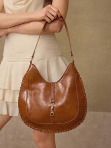 MOTF PREMIUM WOMEN'S SIMPLE COMMUTER WHIPSTITCH SHOULDER BAG - Brown - View 6