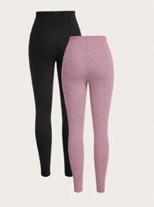 Muchica 2-Tone Knit Skinny Leggings, Minimalist & Fashionable For Summer - Multicolor - View 2