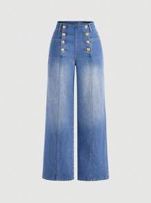 SHEIN MOD Pantalones vaqueros sueltos y holgados de mujer con botón en la bragueta, pierna ancha. Pantalones para el Día de San Valentín, pantalones vintage