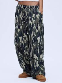 COUREZ Pantalon cargo unisexe pour femmes et hommes, imprimé camouflage, jambes larges et amples, style vintage Y2K, 100% coton - Multicolore - Voir 5