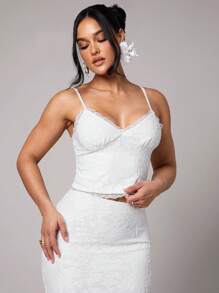 Silquee 2 件套：纯色长裙 + 蕾丝吊带背心，浪漫度假装，适合春季、夏季、情人节约会，适合海滩度假 - 白色 - 查看 4