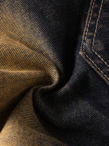 SHEIN Young Boy Summer Street Cool Vintage Washed Ripped Frayed Contrasting Colors Loose Fit Straight Leg Bermuda Blue Denim Shorts, Streetwear Spring Break - Light Wash - View 6