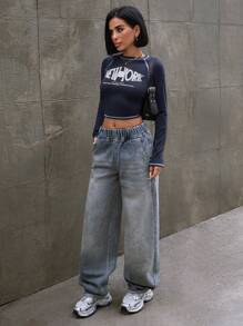 EURMUSE HIGH RISE BAGGY JEAN WITH ELASTIC BELT Women Clothing Jeans Baggy Jeans Women Women Baggy Jeans Women Jeans Baggy Low Rise Jeans Baggy - Medium Wash - View 3