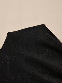 Poéselle 女士优雅纯色镂空刺绣半身裙 - 黑色 - 查看 3