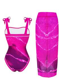 Swim Oasis 1 pièce Ensemble de maillot de bain à fines bretelles imprimé tie dye avec jupe cache-maillot assortie pour femmes